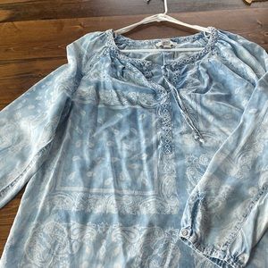 Vintage America Blouse shirt women's XL blue paisley blouse boho lace EUC top